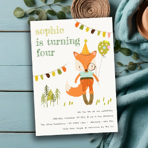 Invitación Elegante lindo Woodland Fiesta Fox Kids Cumpleaños