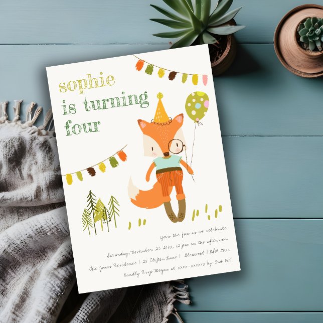 Invitación Elegante lindo Woodland Fiesta Fox Kids Cumpleaños (Subido por el creador)