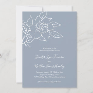 Invitación Elegante Línea Art Floral Dusty Boda Azul