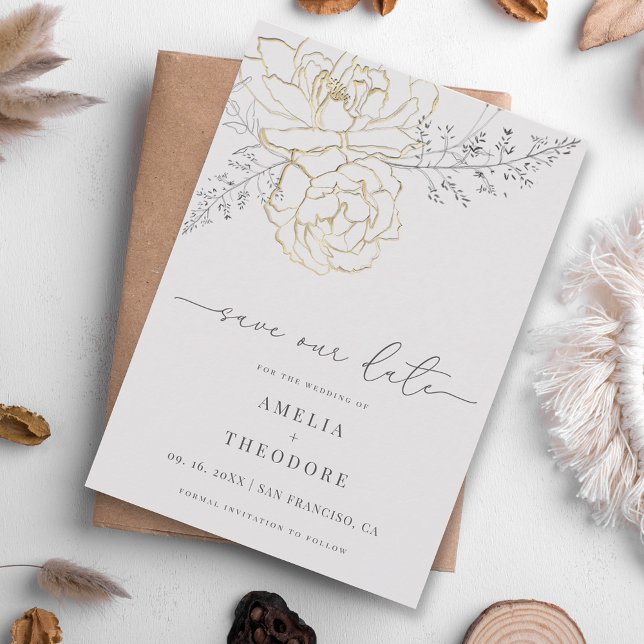 Invitación Elegante línea floral Boda de arte Guardar la fech (Subido por el creador)