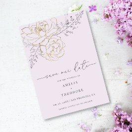 Invitación Elegante Línea Floral Boda Lilac Guardar la fecha