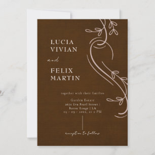 Invitación Elegante línea floral Linen Espresso Brown Boda