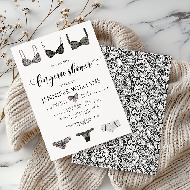 Invitación Elegante Lingerie Lace Bow Bridal Shower Invitació (Subido por el creador)