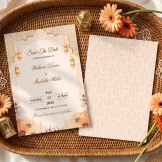 Invitación Elegante Linterna Árabe Floral Salva La Fecha