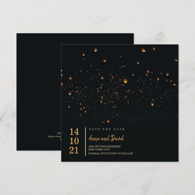 Invitación Elegante Linterna De Cielo De Fuego Salva La Fecha (Anverso / Reverso)