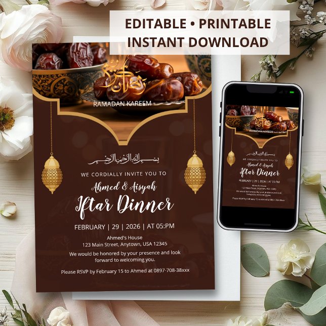 Invitación Elegante Linterna Dorada Marrón Cálido con Fechas  (Subido por el creador)