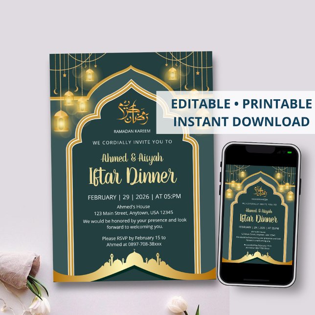 Invitación Elegante Linterna Ramadán Iftar de Azul Turquesa y (Subido por el creador)