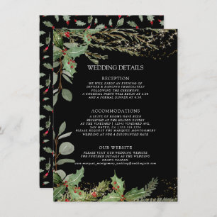 Invitación Elegante Linterna Winter Black Red Holly Detalles