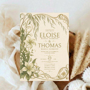 Invitación Elegante lirio Art Nouveau boda vintage botánico