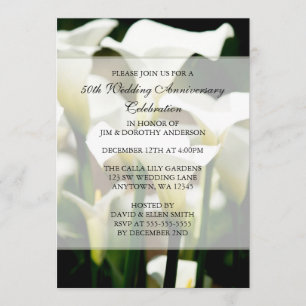 Invitación Elegante Lirio de Cala Blanco 50 Aniversario de Bo