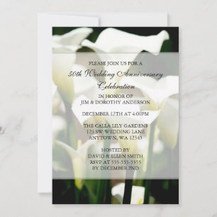 Invitación Elegante Lirio de Calla Blanco 50 Aniversario de B