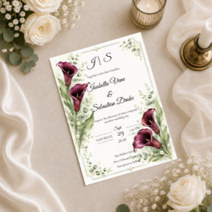 Invitación Elegante Lirio de Calla Ciruela Romántico Matrimon