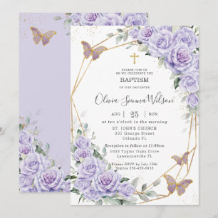 Invitación Elegante Lirio Morado Floral Bautizo