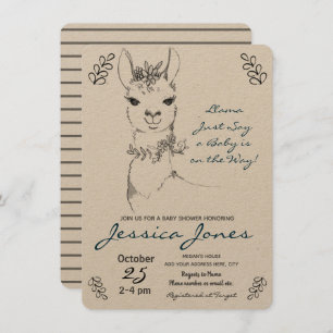 Invitación Elegante Llama Chica Baby Shower Rustic