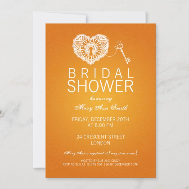 Invitación Elegante Llave De Ducha Bridal Para Mi Naranja Del (Anverso)