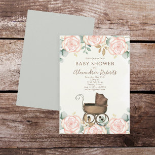 Invitación Elegante Lluvia de Agua Rosa Acuarela Floral Dulce