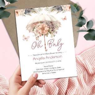 Invitación Elegante Lluvia de Bebé de Sombrilla Floral Vintag