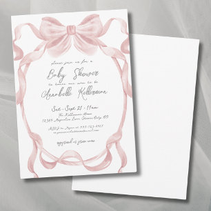 Invitación Elegante Lluvia de Bebé Vintage Rosa Claro con Laz