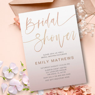 Invitación Elegante lluvia de boda con caligrafía en rosa oro