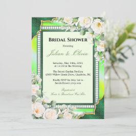 Invitación Elegante Lluvia de Boda Esmeralda Verde y Dorada