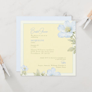 Invitación Elegante lluvia de boda floral amarilla y azul cua