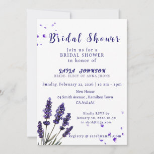 Invitación Elegante lluvia de boda floral de lavanda púrpura