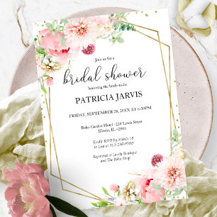 Invitación Elegante Lluvia de Boda Floral Geométrica con Hoja