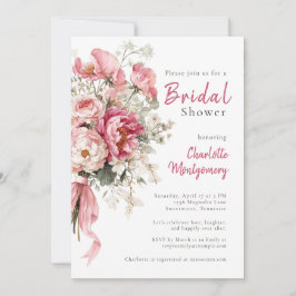 Invitación Elegante lluvia de boda floral rosa en acuarela