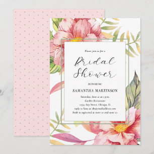 Invitación Elegante lluvia de boda floral rosa en acuarela
