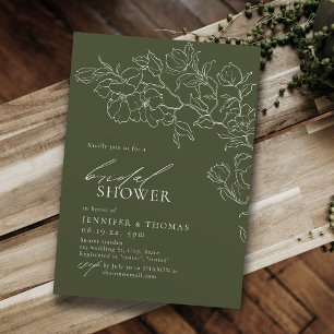 Invitación Elegante lluvia de boda floral verde salvia dibuja