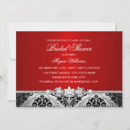 Invitación Elegante lluvia de boda roja plateada damasco y jo