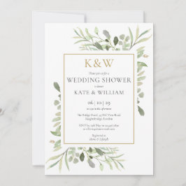 Invitación Elegante Lluvia de Bodas de Monograma Dorado con V