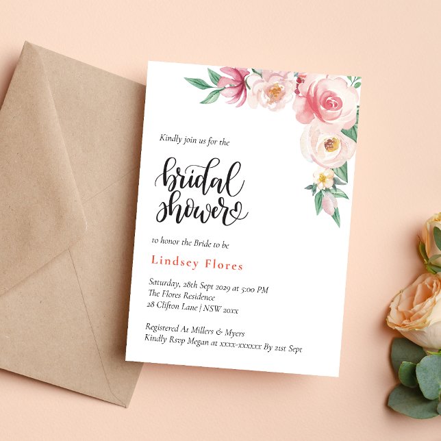 Invitación Elegante Lluvia de Flores Boho para Novia (Elegant boho floral greenery invitation adds a fresh, relaxed vibe to your shower)