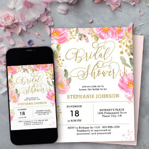 Invitación Elegante lluvia de flores de acuarela rosa para de
