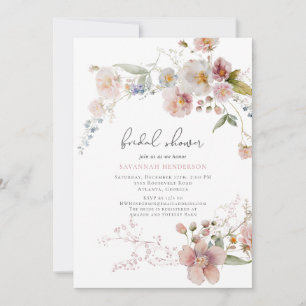 Invitación Elegante lluvia de flores de jardín de color rosa