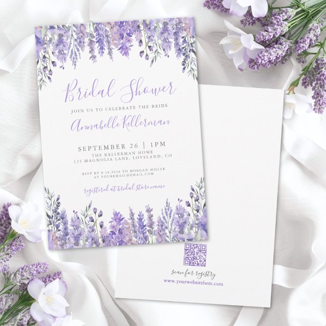 Invitación Elegante Lluvia de Flores de Lavanda para Despedid (Elegant Lavender Floral Bridal Shower Invitation)