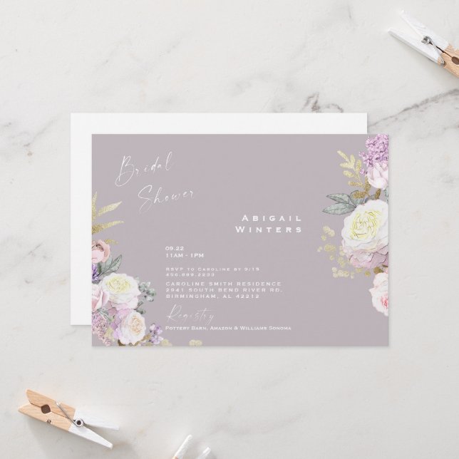 Invitación Elegante lluvia de flores rosadas de lavanda para  (Anverso/Reverso In Situ)