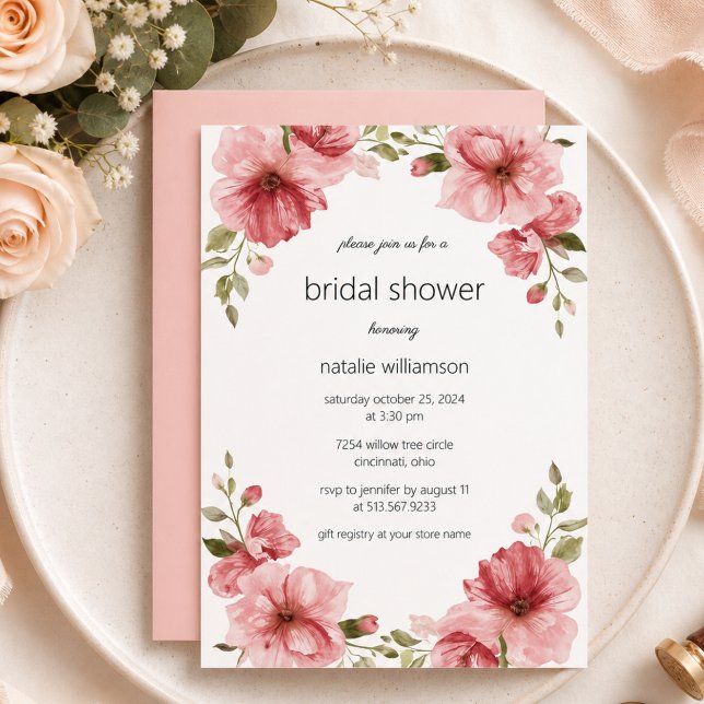 Invitación Elegante lluvia de flores rosadas para la novia  (Subido por el creador)