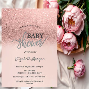 Invitación Elegante lluvia de lentejuelas de oro rosa Bokeh B