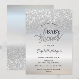 Invitación Elegante lluvia de lentejuelas plateadas Baby Show