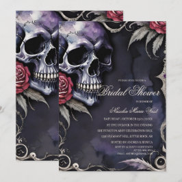 Invitación Elegante Lluvia de Novia con Calavera Gótica y Ros