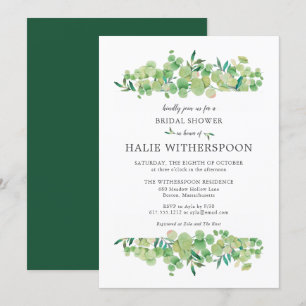 Invitación Elegante Lluvia de Novia con Follaje de Eucalipto