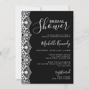 Invitación Elegante lluvia de novia de encaje blanco y negro