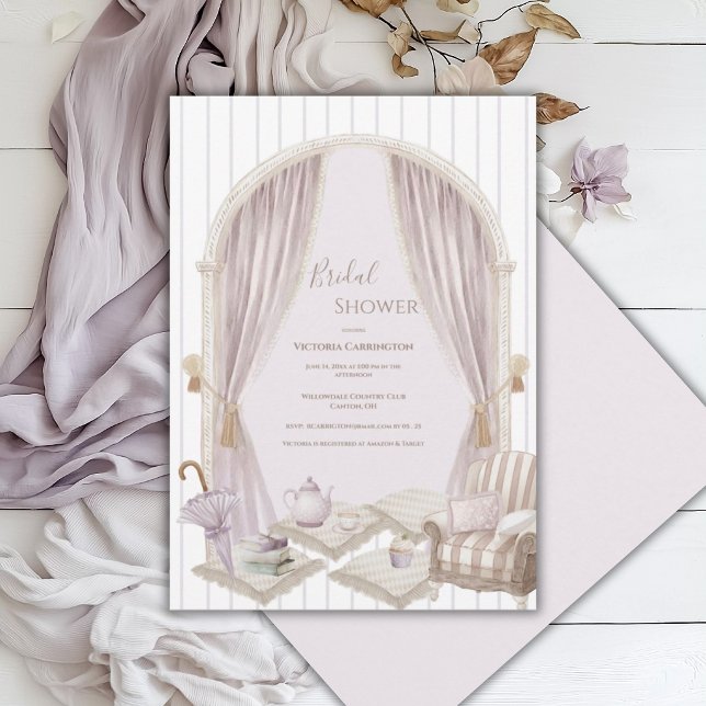 Invitación Elegante lluvia de novia de franja morada   (Subido por el creador)