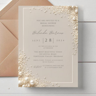 Invitación Elegante Lluvia de Novia Editable de Perla de Crem