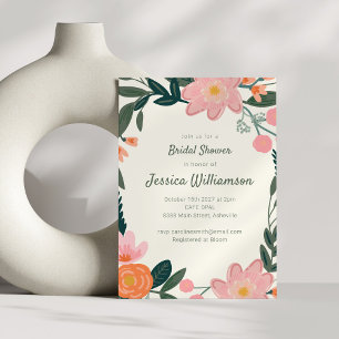 Invitación Elegante lluvia de novia floral de jardín verde ro