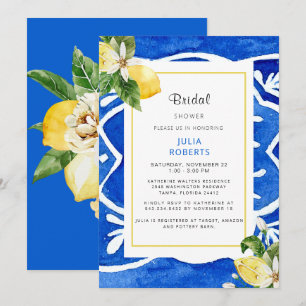 Invitación Elegante lluvia de novia floral mediterránea y lim