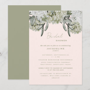 Invitación Elegante lluvia de novia Hydrangea Rubor & Salvia