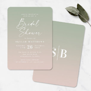 Invitación Elegante lluvia de novia Ombre Verde y Rosa Claro