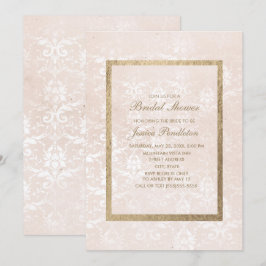 Invitación Elegante lluvia de novia vintage rosa damasco dora